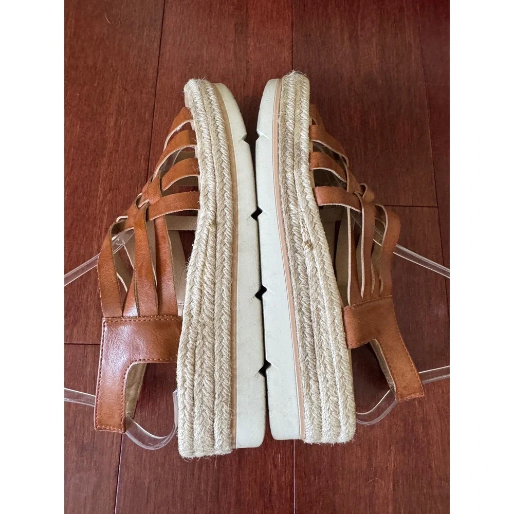 Dr. Scholls Off Site Womens 9M Brown Strappy Espadrille Platform Wedge Sandals